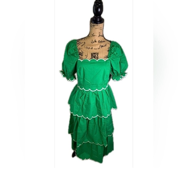 Anthropologies English Factory Green Scalloped Midi Dress - Picture 3 of 9